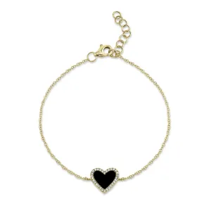 Shy Creation 0.09Ct Diamond & 0.57Ct Black Onyx Heart Bracelet SC55019297