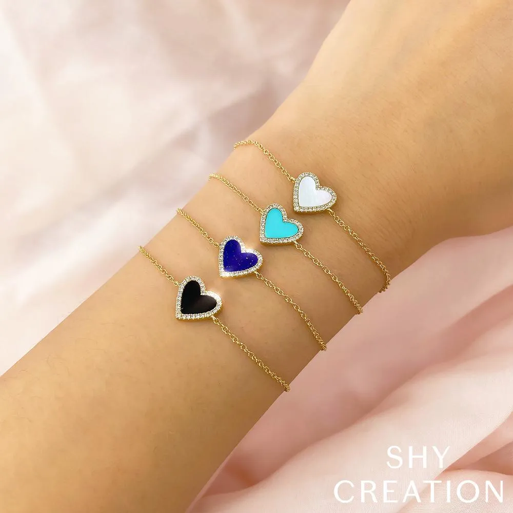 Shy Creation 0.09Ct Diamond & 0.60Ct Composite Turquoise Heart Bracelet SC55019291