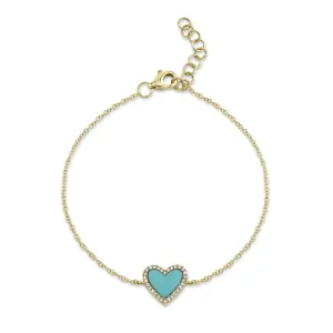Shy Creation 0.09Ct Diamond & 0.60Ct Composite Turquoise Heart Bracelet SC55019291