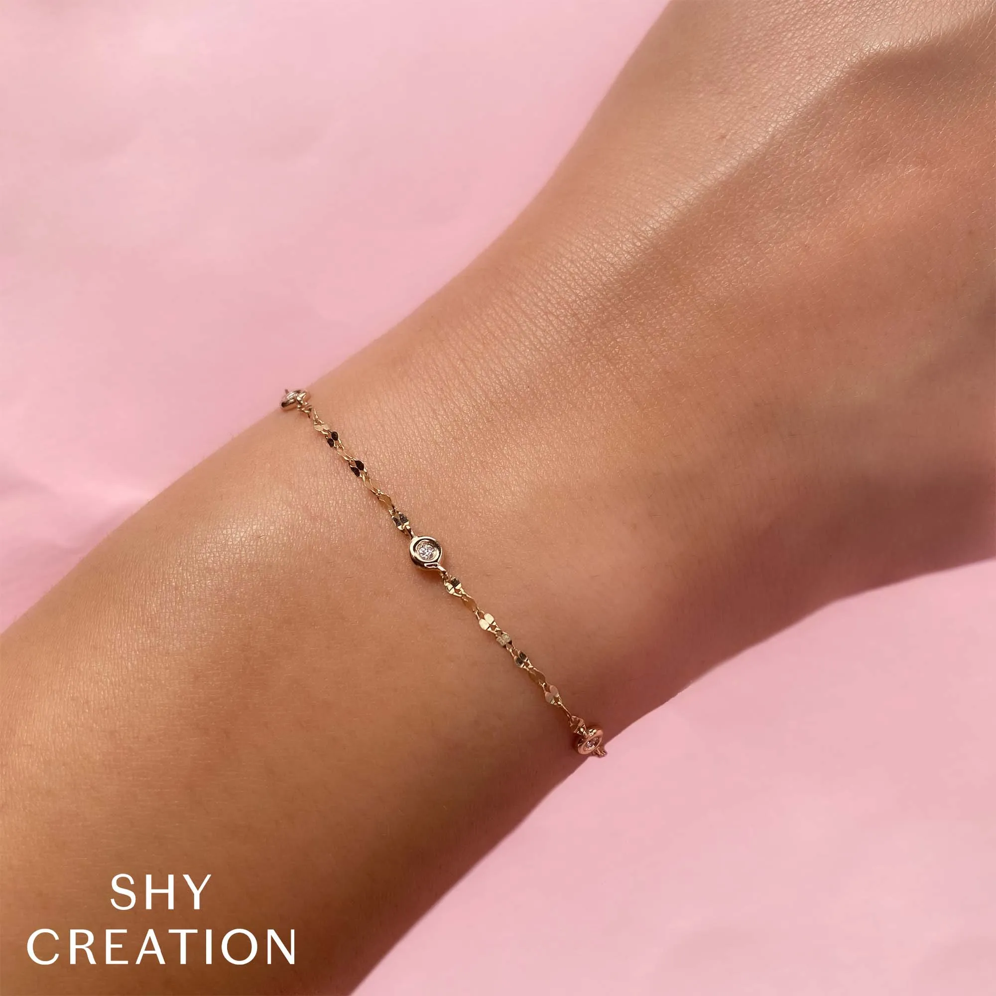 Shy Creation 0.10Ct 7" Diamonds By The Yard Sparkle Chain Bracelet SC55025787