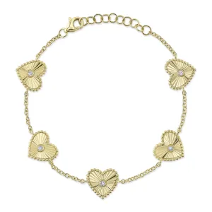 Shy Creation 0.10Ct Diamond Ribbed Bezel Heart Bracelet SC55025484