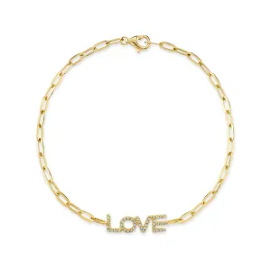 Shy Creation 0.12Ct Diamond "Love" Paper Clip Link Bracelet SC55022758