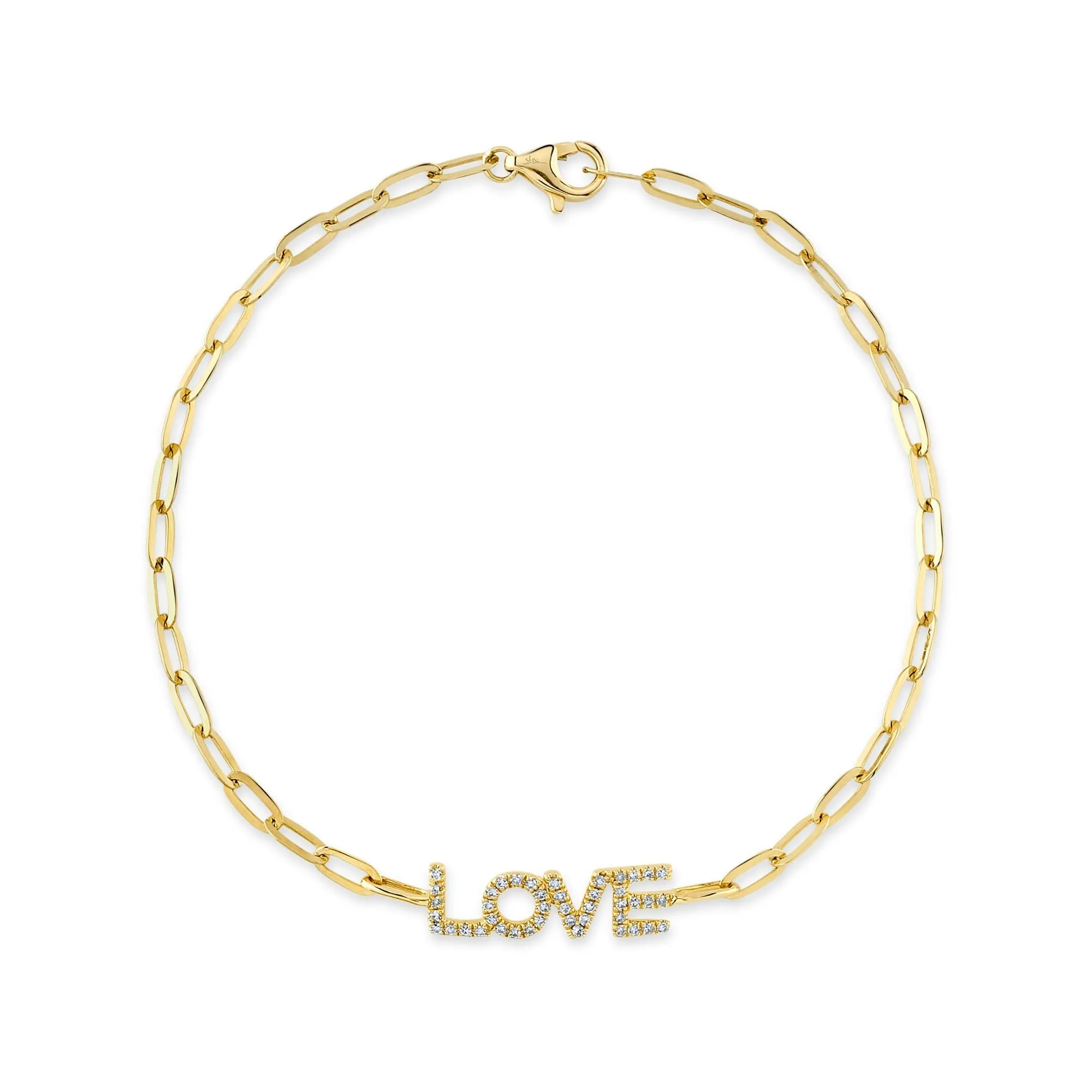 Shy Creation 0.12Ct Diamond "Love" Paper Clip Link Bracelet SC55022758