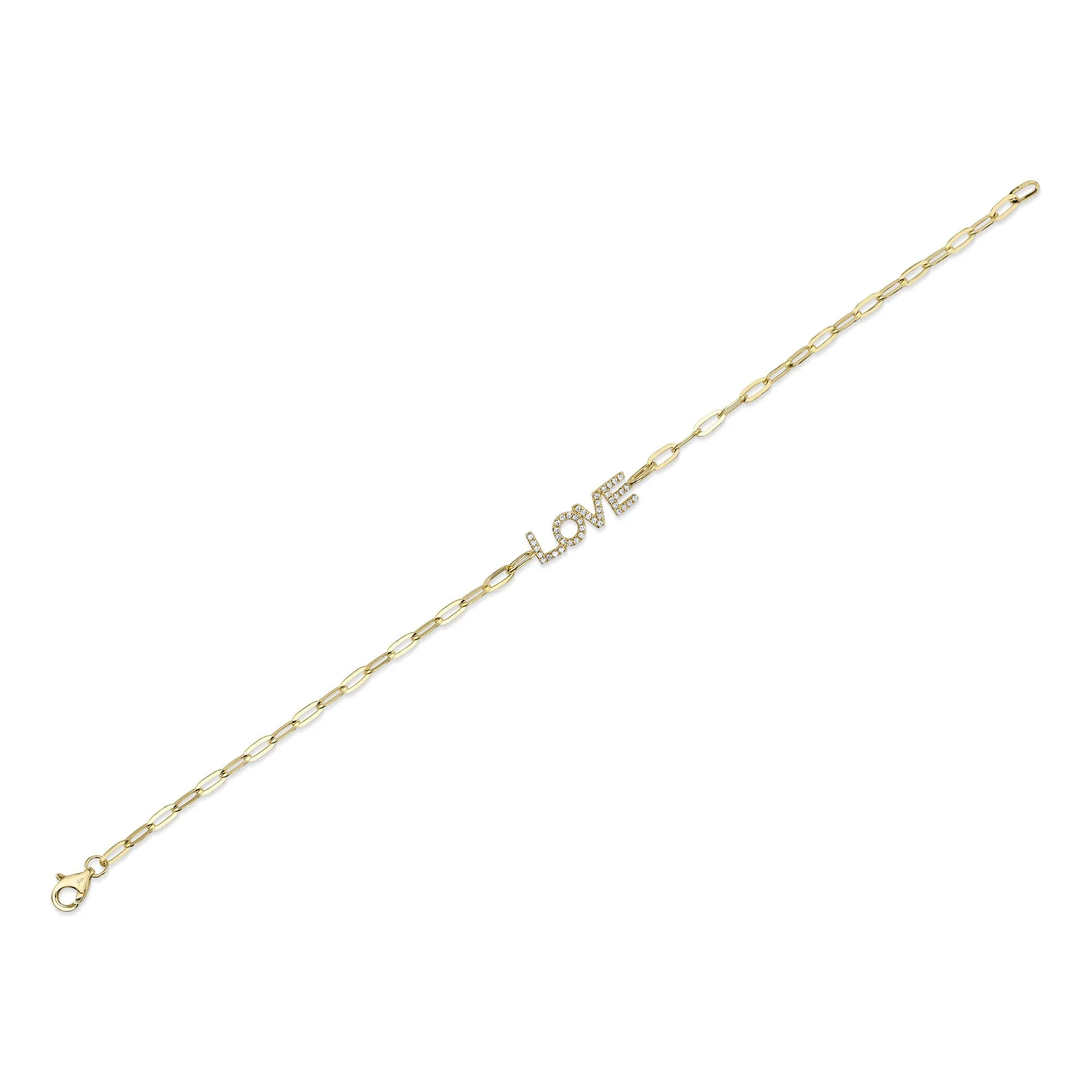 Shy Creation 0.12Ct Diamond "Love" Paper Clip Link Bracelet SC55022758