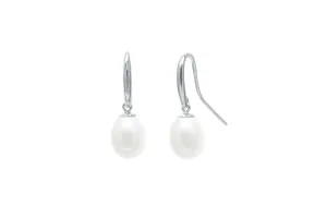 Silver 7mm White Cultured Pearls Hook Earrings