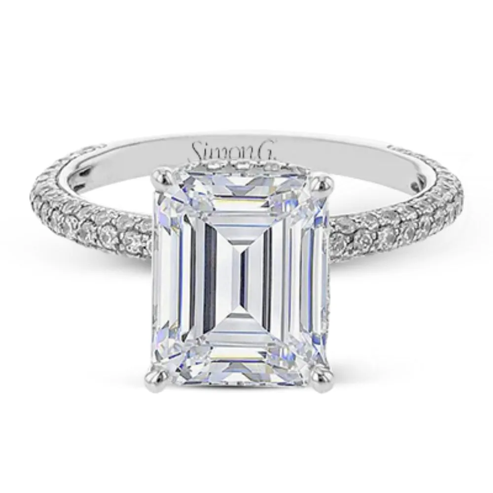 Simon G. 18k Emerald-Cut Hidden Halo Engagement Ring with Diamonds