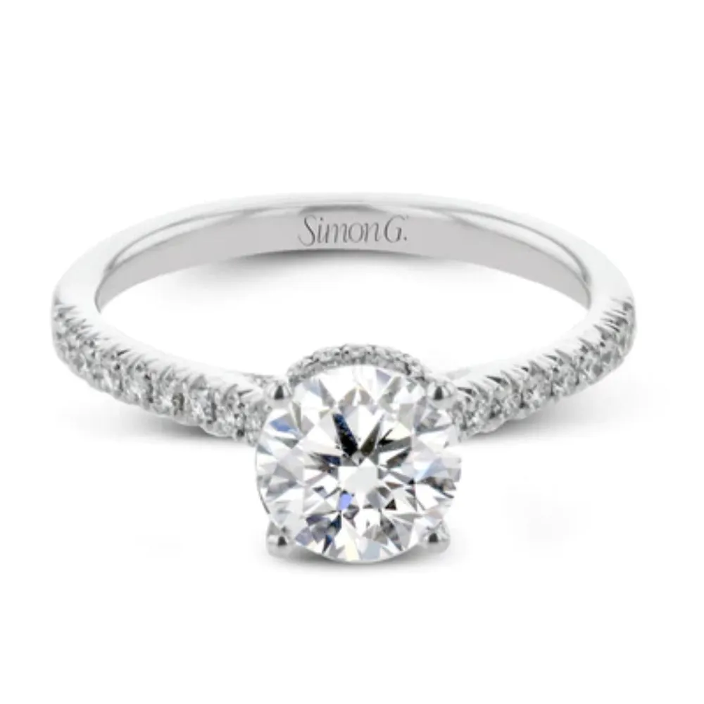 Simon G. 18k Gold Round-Cut Hidden Halo Engagement Ring with Diamonds