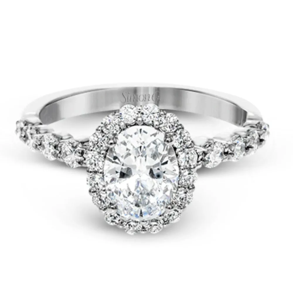 Simon G. 18k Oval-Cut Halo Engagement Ring with Diamonds