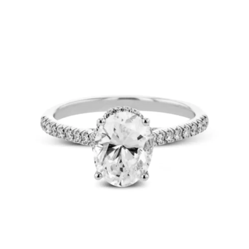 Simon G. 18k Oval-Cut Hidden Halo Engagement Ring with Diamonds