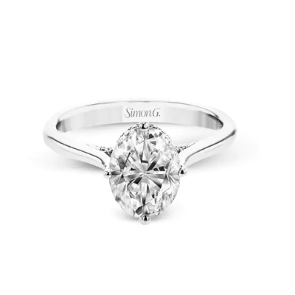 Simon G. 18k Oval-Cut Hidden Halo Engagment Ring with Diamonds