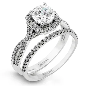 Simon G. 18k Round-Cut Halo Engagement Ring with Diamonds