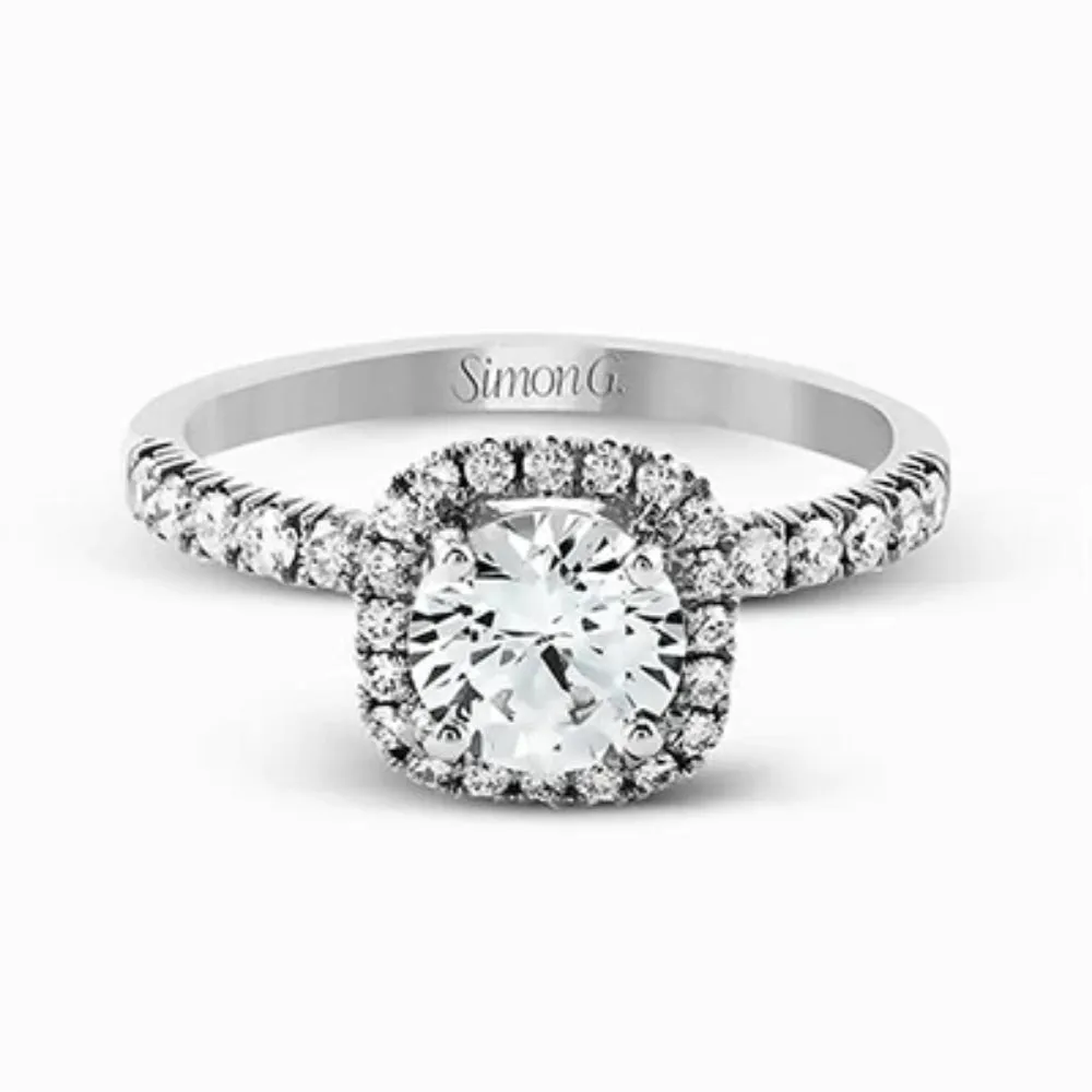Simon G. 18k Round-Cut Halo Engagement Ring with Diamonds