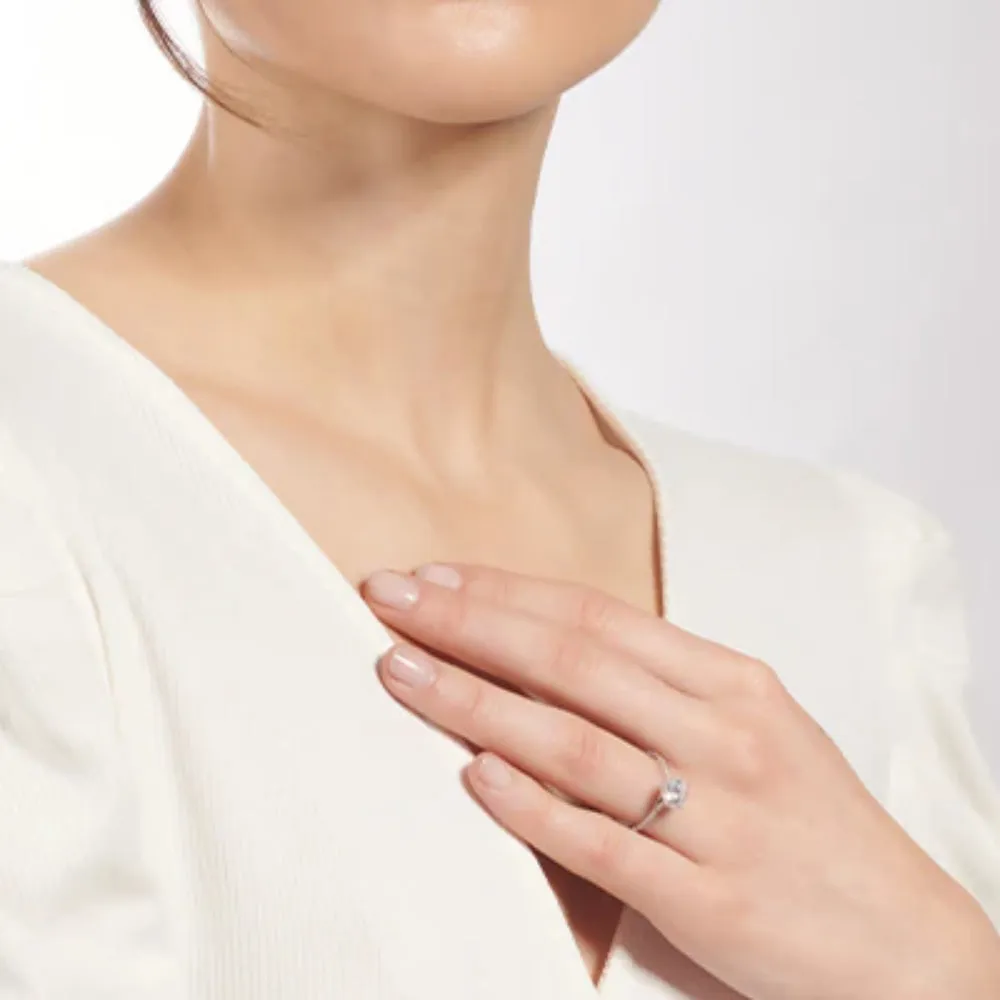 Simon G. 18k Round-Cut Hidden Halo Engagement Ring with Diamonds