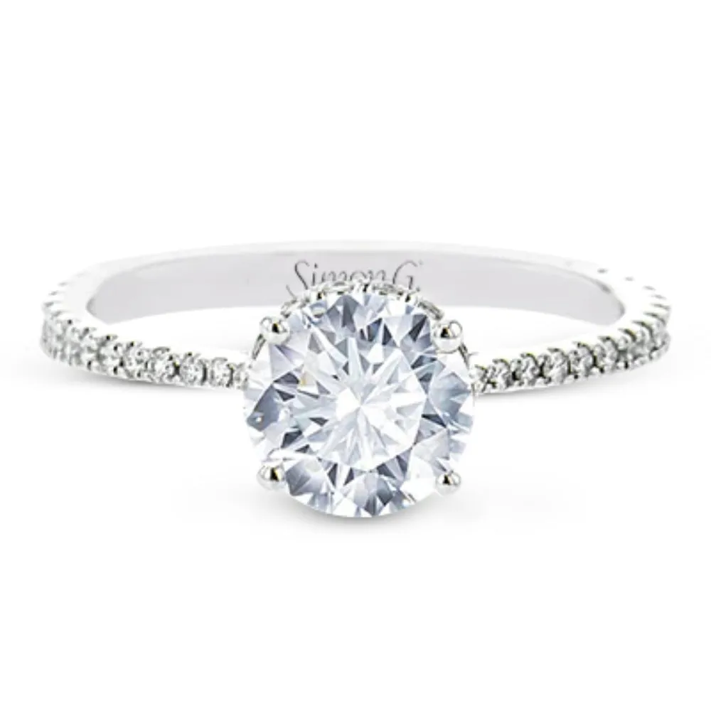 Simon G. 18k Round-Cut Hidden Halo Engagment Ring with Diamonds
