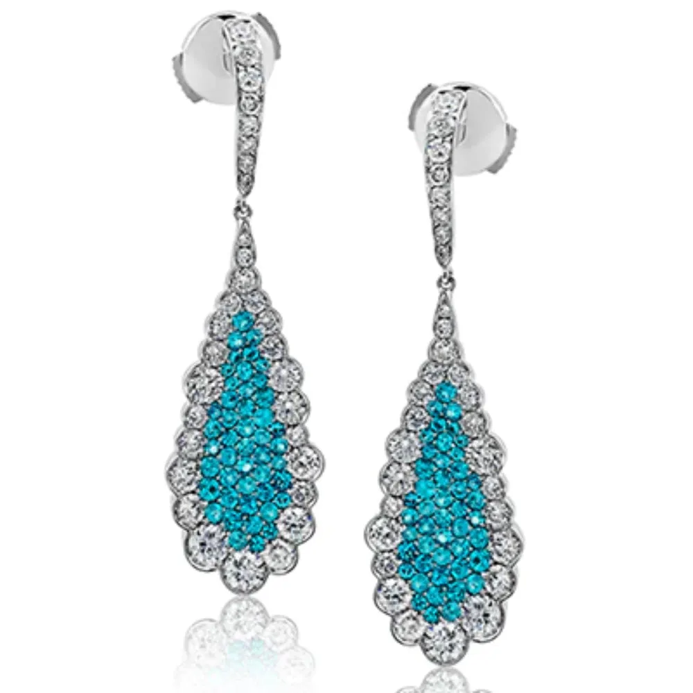 Simon G. 18k White Gold Paraiba Tourmaline and Diamond Drop Earrings