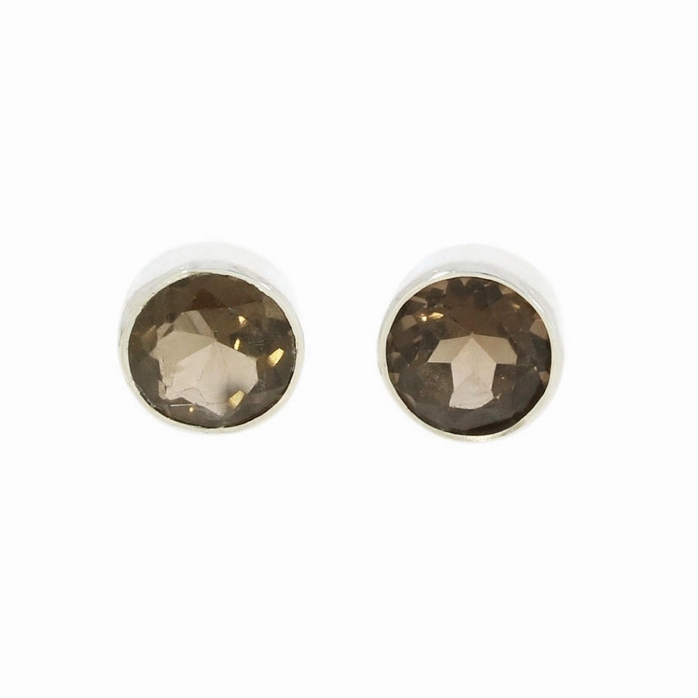 Smokey Quartz Sterling Silver Round Stud Earrings