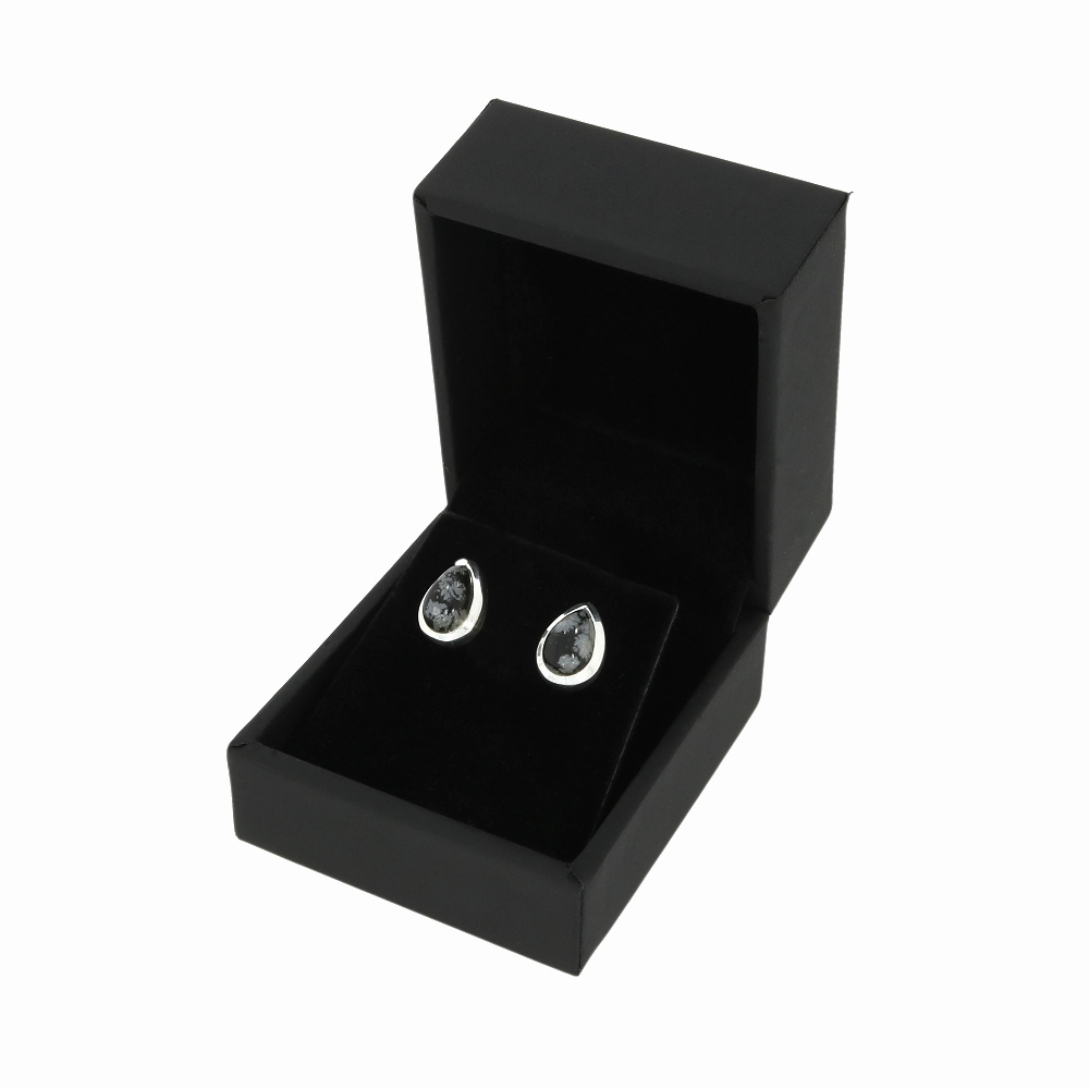 Snowflake Obsidian Sterling Silver Teardrop Stud Earrings