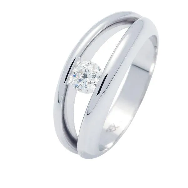Solitaire en or blanc, diamant certifi GIA