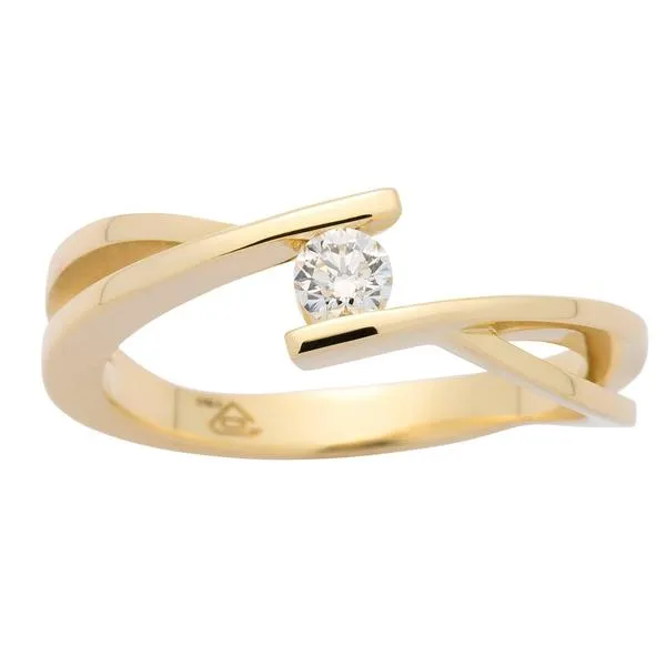 Solitaire en or jaune serti d'un diamant.