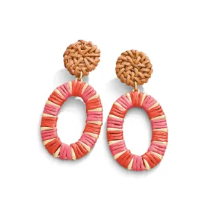 Spartina Straw Oval Earrings - Red
