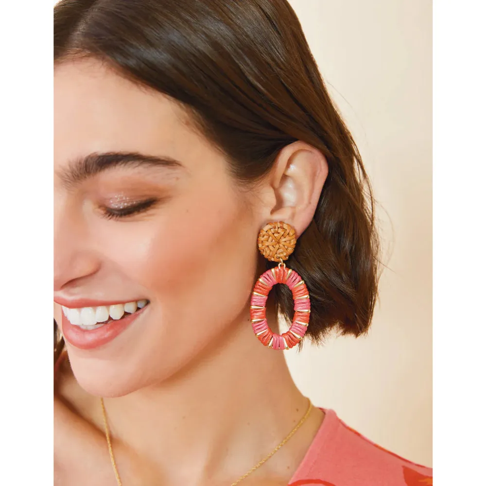 Spartina Straw Oval Earrings - Red
