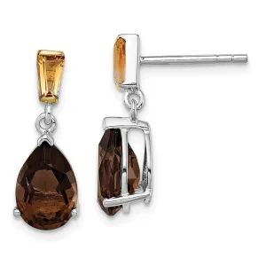 SS & 14K Accent Rhodium Plated Smoky Quartz and Citrine Earrings