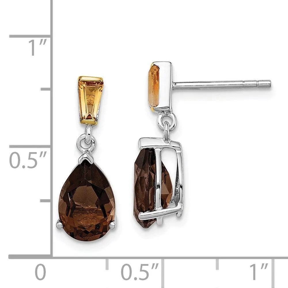 SS & 14K Accent Rhodium Plated Smoky Quartz and Citrine Earrings