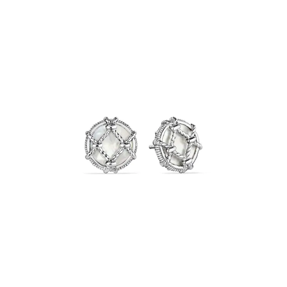 SS Judith Ripka Isola Stud Earrings With Mother Of Pearl