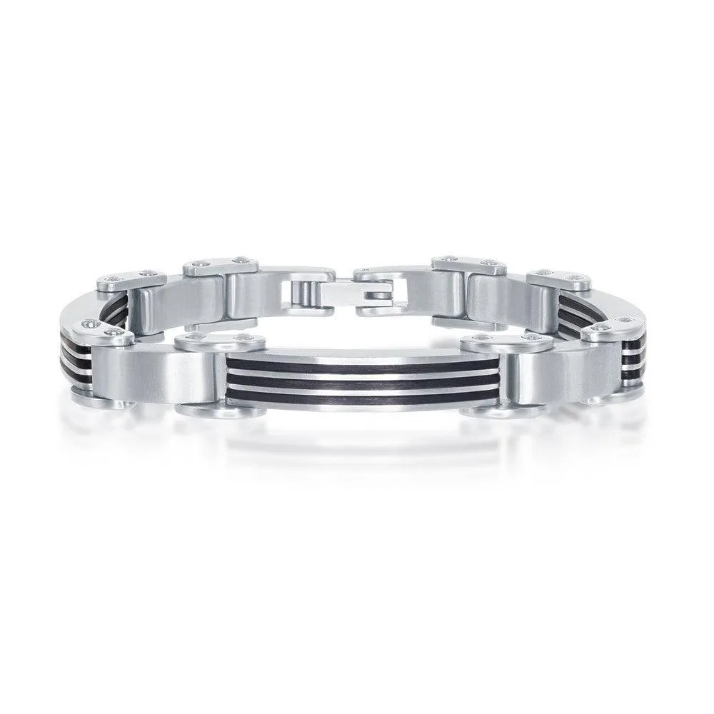 Stainless Steel and Rubber Bar-Look Bracelet, 8.5"