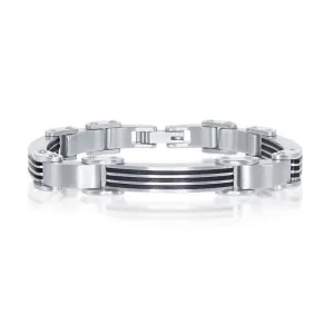 Stainless Steel and Rubber Bar-Look Bracelet, 8.5"