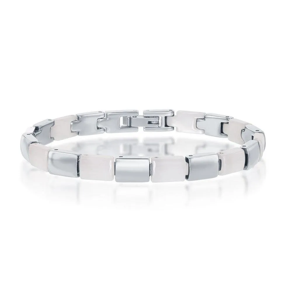 Stainless Steel and White Ceramic Alternating Links bracelet, 7"
