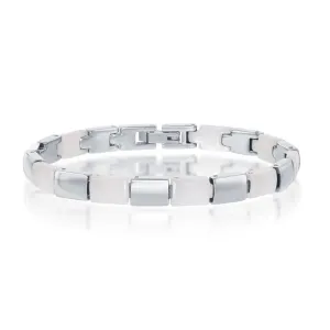 Stainless Steel and White Ceramic Alternating Links bracelet, 7"