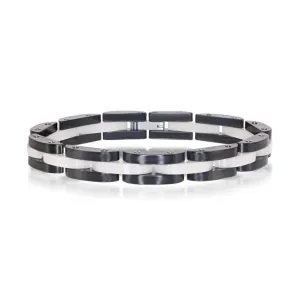 Stainless Steel Black and White Link Bracelet, 8"