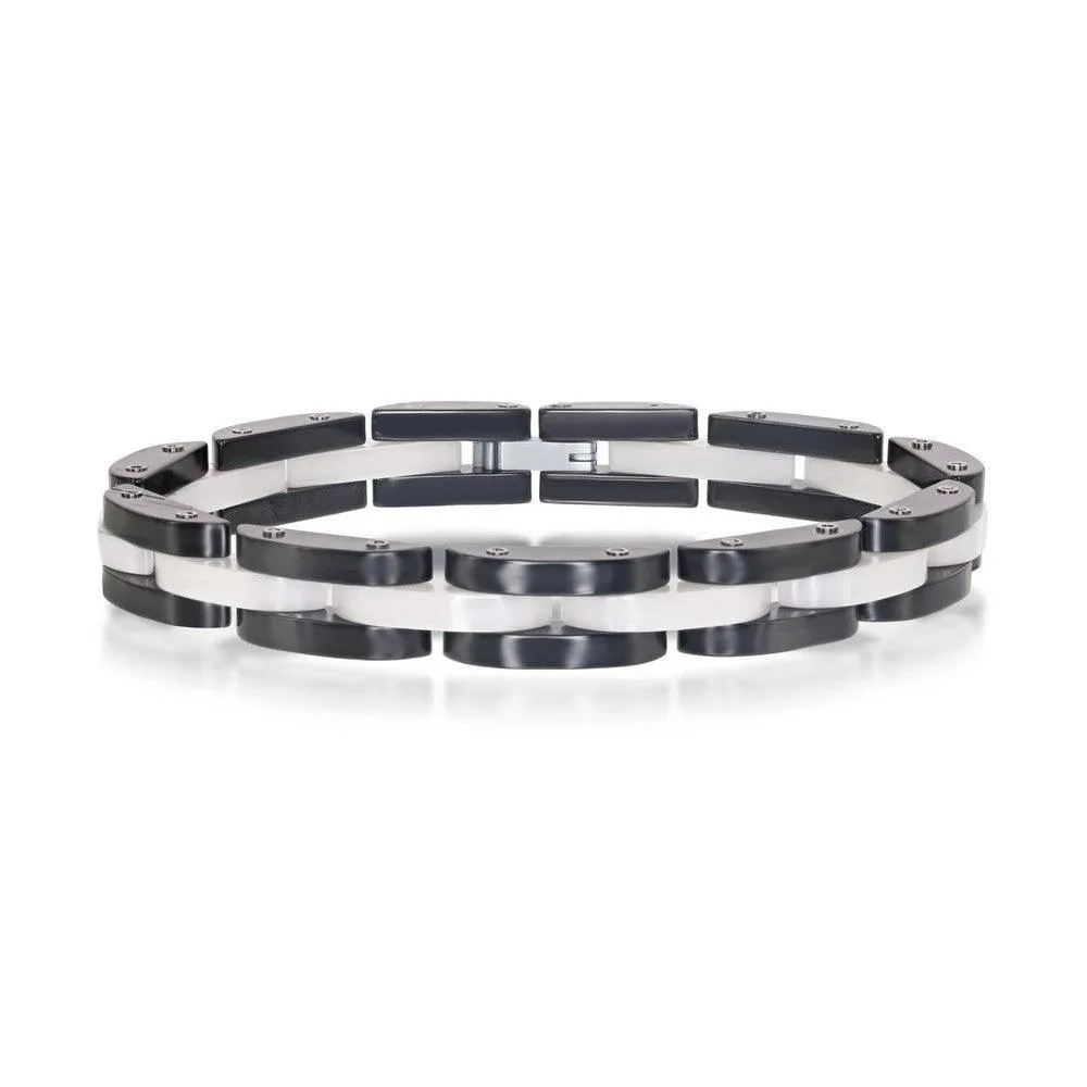Stainless Steel Black and White Link Bracelet, 8"
