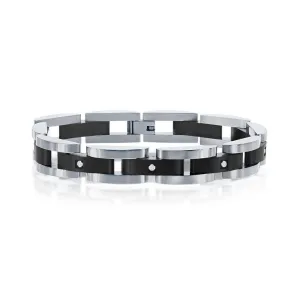 Stainless Steel Black with 5 CZ's Link Bracelet, 8.5"