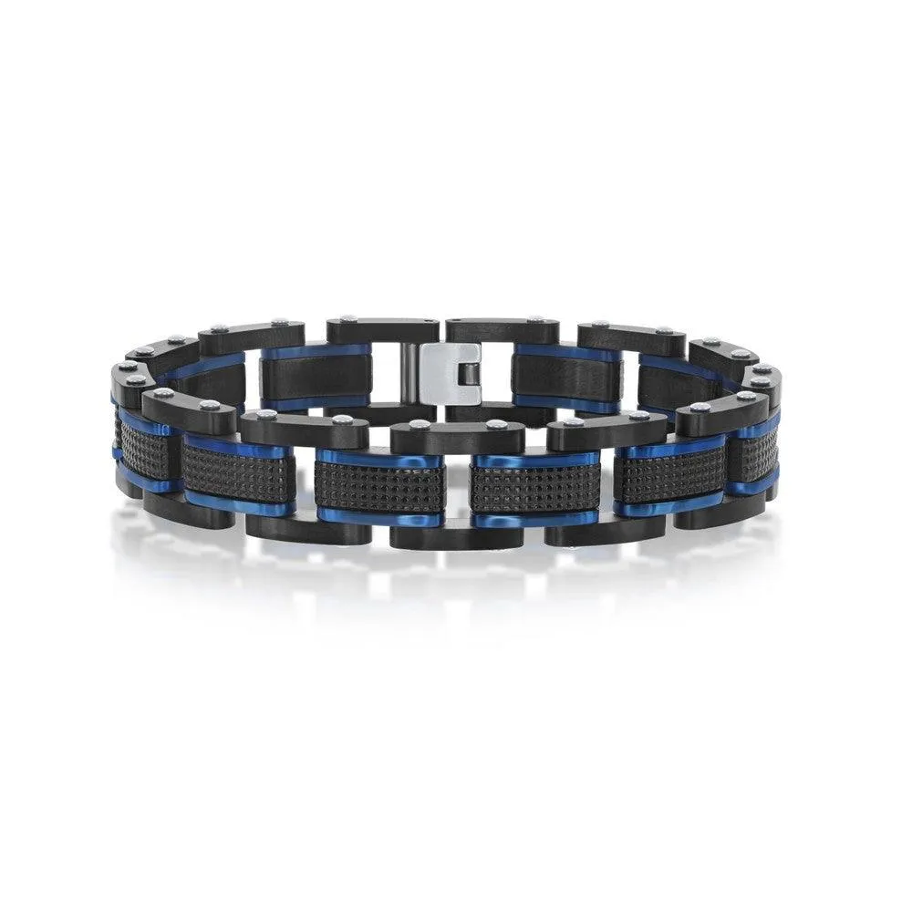 Stainless Steel Blue and Black Bracelet, 8.5"