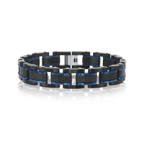 Stainless Steel Blue and Black Bracelet, 8.5"