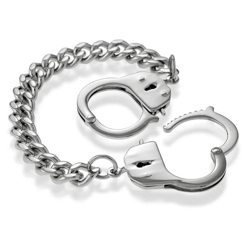 Stainless Steel Link Bracelet with Handcuff Lock, 8"