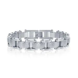 Stainless Steel Linked Grid Design Bracelet, 8.5"