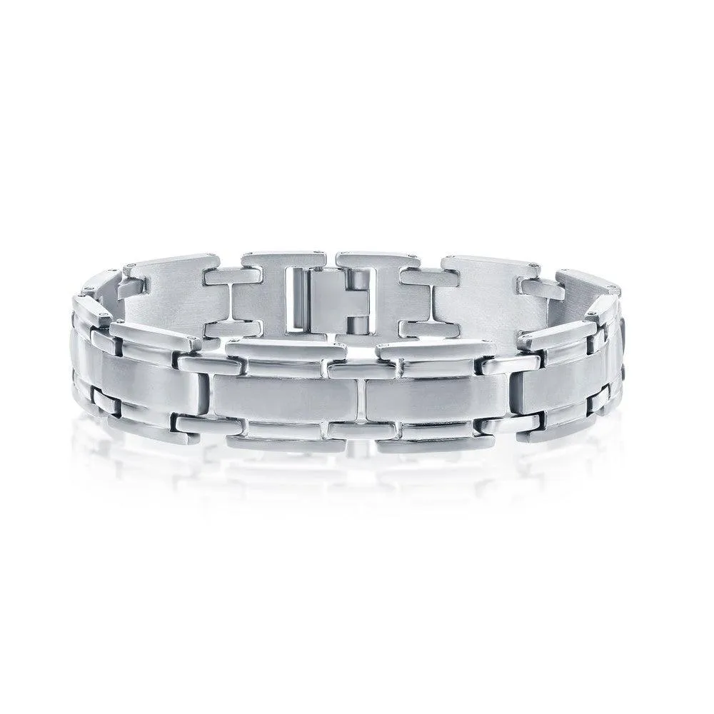 Stainless Steel Matte and Polished Linked Bracelet, 8.5"