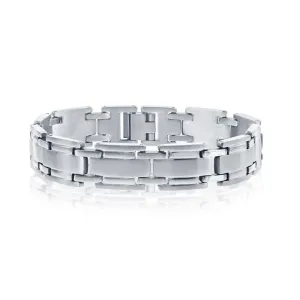 Stainless Steel Matte and Polished Linked Bracelet, 8.5"