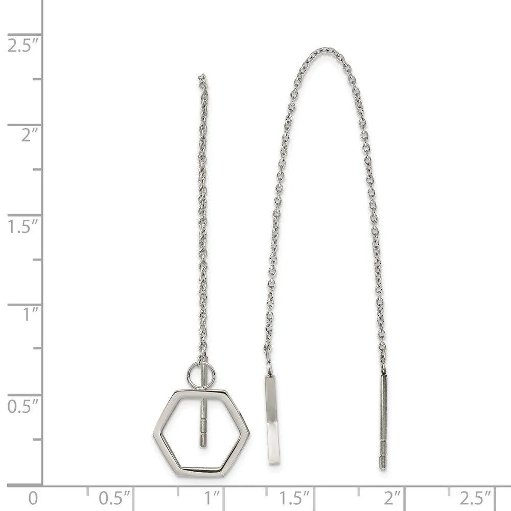 Stainless Steel Polished Hexagon Threader Earrings