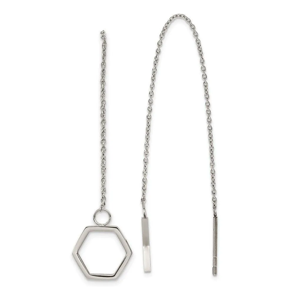 Stainless Steel Polished Hexagon Threader Earrings
