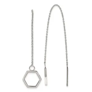 Stainless Steel Polished Hexagon Threader Earrings