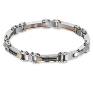 Stainless Steel Rose GP with Black and Silver Cable Bracelet