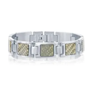 Stainless Steel Squares with Center Texturized Design Bracelet