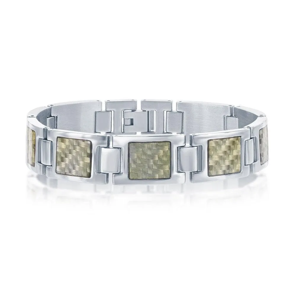 Stainless Steel Squares with Center Texturized Design Bracelet
