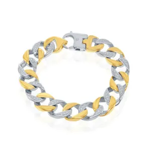 Stainless Steel TT Gold Plated Pave Curb Link Bracelet, 8.5"