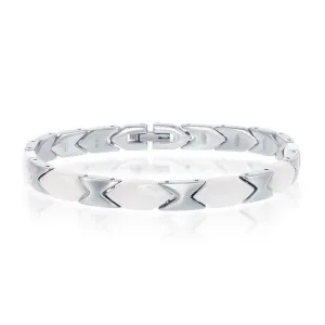 Stainless Steel White Ceramic Bracelet, 7"