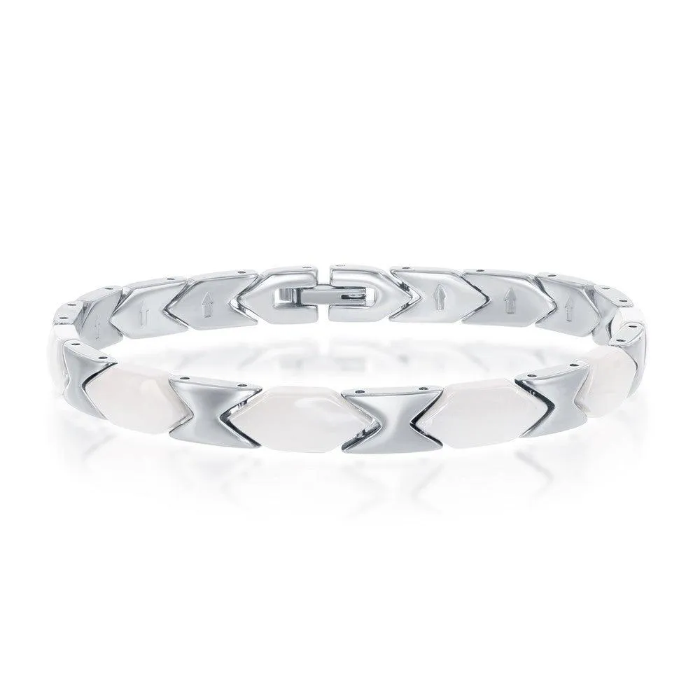 Stainless Steel White Ceramic Bracelet, 7"
